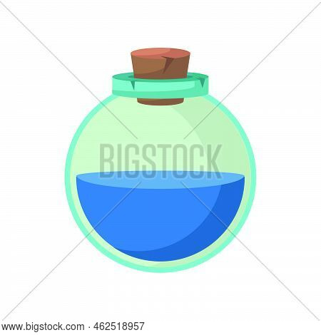 Game Icon Of Bottle With Poison Or Elixir. Cartoon Container For Health Or Energy. Magical Liquid In