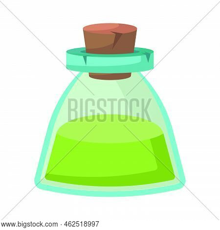 Game Icon Of Bottle With Poison Or Elixir. Cartoon Container For Health Or Energy. Magical Liquid In
