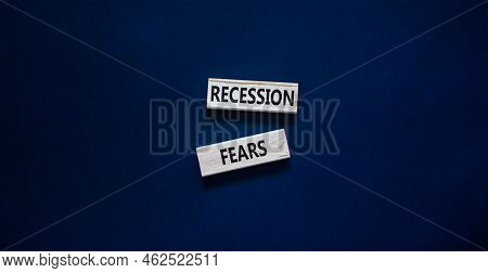 Recession Fears Symbol. Concept Words Recession Fears On Wooden Blocks On A Beautiful Black Table Bl