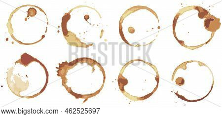 Coffee Or Tea Stain Set, Splashes Of Cups, Mugs And Drops. High Quality Abstract Shape For Menu, Bar
