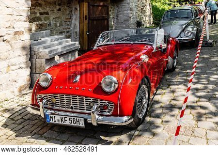 Schieder-schwalenberg, North Rhine-westphalia, Germany, May 8, 2022: Classic Car Show. Triumph_tr3a 