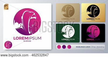Women And Hijab Vector Illustration Logo Design. Blank Name For Insert Your Branding. Designed With 