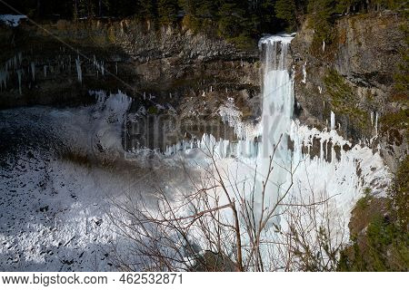 Brandywine Falls Whistler Ice And Snow. Spectacular Brandywine Falls In Winter Near Whistler, Britis