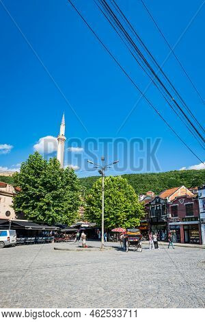 Prizren, Kosovo - June 2022: Prizren City Center View  With Shops And Restaurants.  Prizren Is A Pop