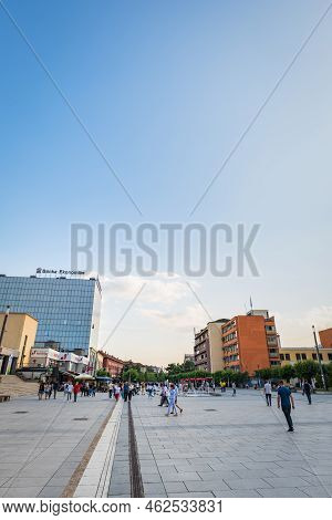 Pristina, Kosovo - June 2022: Pristina Downtown Street View In The Center. Cityscape Of The Central 