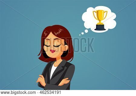 Proud Businesswoman Thinking About Winning Vector Cartoon Illustration