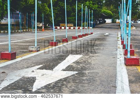 Driving Test And Training Area With Simulate Test For Driving License. Driving School Practice Traff