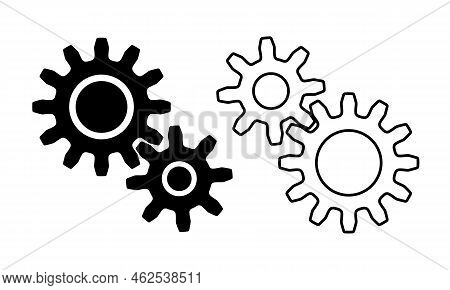 Set Of 2 Mechanical Cogwheels, Small 8 Teeth And Large 12 Teeth. Silhouette Gear Icon Design Element