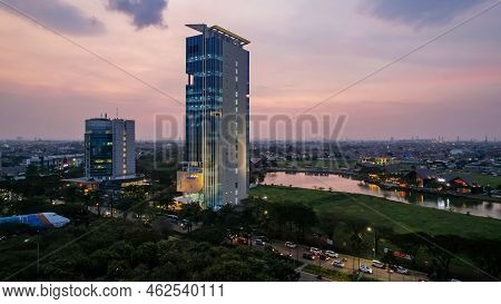 Aerial View Of Residential Environment At Summarecon Bekasi When Sunset. One Of The Largest Housing