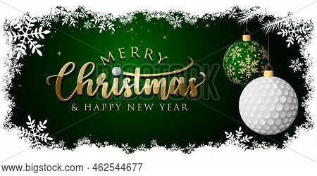 Golf Christmas Greeting Card - Gold. Merry Christmas And Happy New Year
