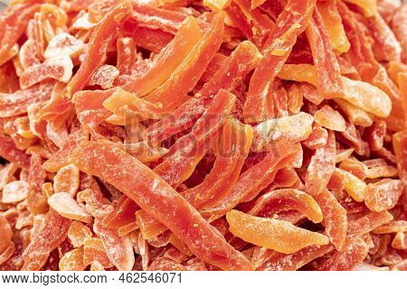 Strips Of Organic Dehydrated Papaya At The Flea Market