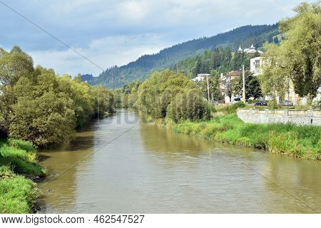The Bistrita River In Its Tumultuous Passage Through The City Of Mintan Vatra Dornei
