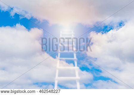 Beautiful Religious Background.sunset Or Sunrise With Clouds,blurred Stairs To Heaven,bright Light F