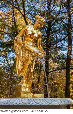 Peterhof, St. Petersburg, Russia - October 06, 2021: The Danaid Fountain In The Lower Park Of Peterh
