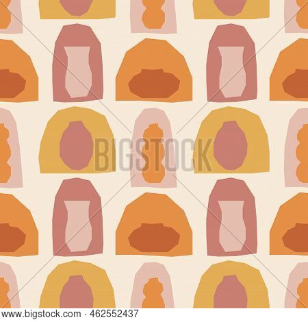Cute Trendy Paper Cut Seamless Pattern With Abstract Elements Shape