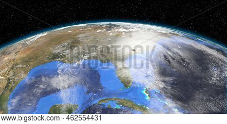 Hurrican Ian In South Carolina. Planet Earth Seen From Space. Extremely Detailed And Realistic High 