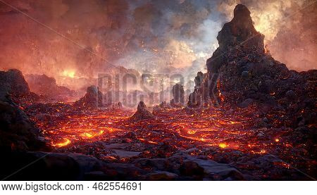 Lava Was In The Cracks Of The Earth To View The Texture Of The Glow Of Volcanic Magma In The Cracks