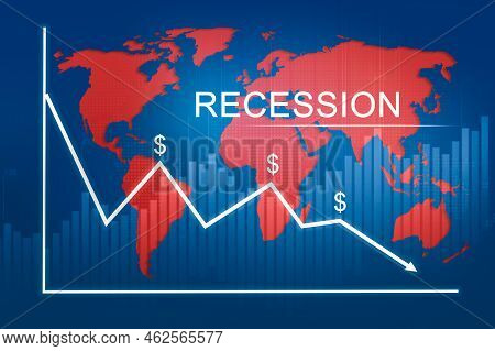 Economy Recession Graph Of Economy Drop Or Financial Crisis 2023 2022 Years. Graph Down World Econom