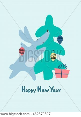 New Year Greeting Card With Water Rabbit, Zodiac Animal For 2023. Horoscope Bull And Hand-lettered G