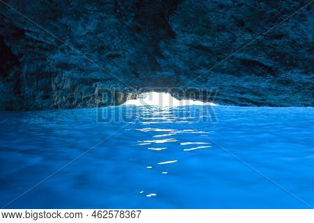 The Narrow Entrance Just Barely Wide Enough For Boats To Famous Blue Grotto On Kastellorizo Island (
