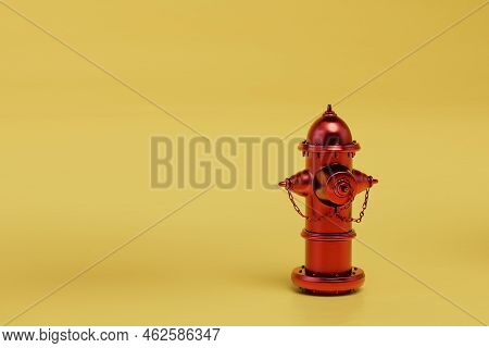 Fire Hydrant On A Yellow Background. Copy Paste, Copy Space. 3d Render.