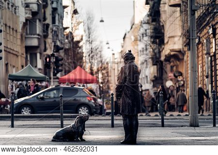 Budapest, Hungary - January 04, 2019: Detective Columbo Bronze Statue