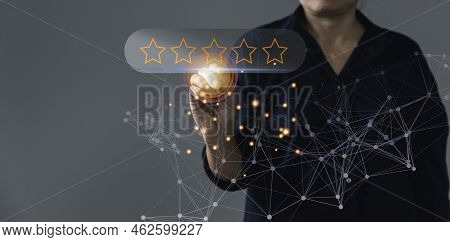 Customer Service And Satisfaction Concept, Online Customer Reviews With Technology. Business People 