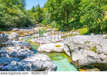 Clear Water Of Soca River At Small Soca Gorge, Julian Alps, Slovenia