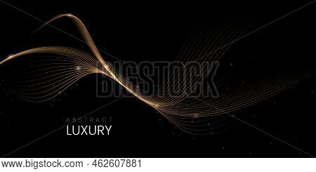 Abstract Luxury Background With Golden Glowing Lines For Poster, Banner, Backdrop