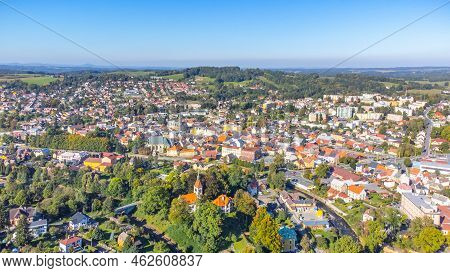 Aerial View Of Frydlant V Cechach Town On Sunny Autumn Day. Czech Republic. Aerial View From Drone.