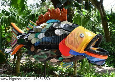 Davie Fl - Aug 5: Free Our Seas\' Flotsam Fauna Exhibit At Flamingo Gardens In Davie, Florida, As Se