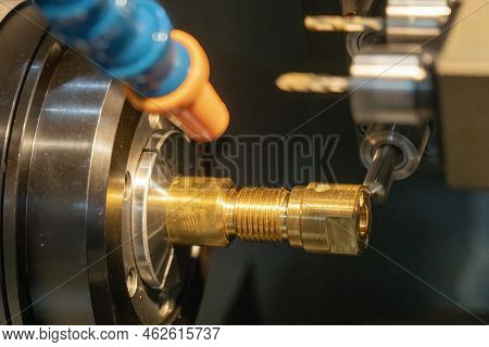 The Multi-tasking Cnc Lathe Machine Swiss Type Milling The Brass Shaft Parts. The High Technology Me