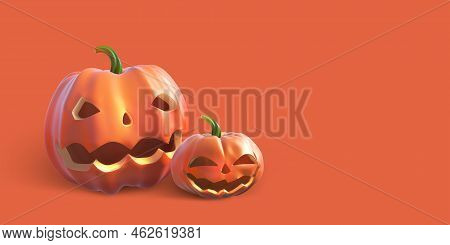 Halloween Party. Pumpkin Ghost. Jack Pumpkinhead. Jack-o-lantern 3d Illustration. Mystical Night For