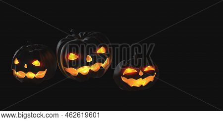 Halloween 3d Illustration. Pumpkin Ghost. Jack Pumpkinhead. Jack-o-lantern. Burning Eyes On Backgrou