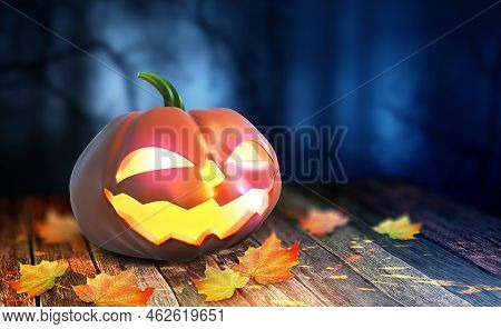Halloween, All Saints Day, Pumpkin Ghost 3d Illustration. Jack Pumpkinhead, Jack-o-lantern. Mystical