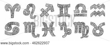 Zodiac Zentangle Signs. Zentangle Zodiac Symbols. Zentangle  Astrological Signs. Virgo, Aquarius, Li