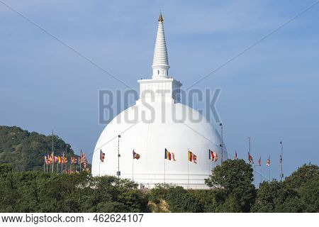 Ancient Buddhist Stupa F Mahaseya Dagoba Close-up On A Sunny Morning. Mihintale, Sri Lanka