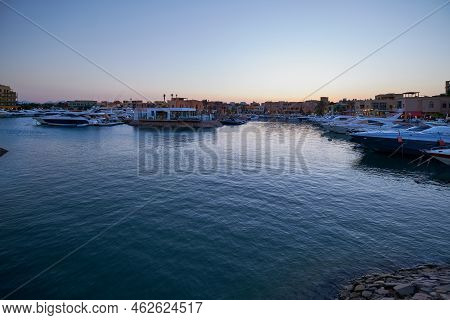 El Gouna, Hurghada, Red Sea Governorate, Egypt- September 13 2022: Abu Tig Marina In El Gouna, Egypt