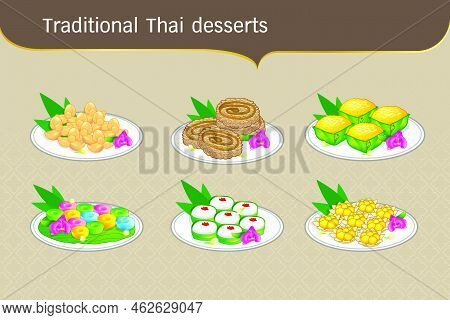 Set Traditional Thai Desserts Sweet Food
