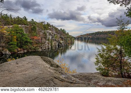A Scenic Autumn View Of Lake Minnewaska In New Paltz New York.