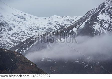 Beautiful Winter Landscape Image Of Peak Of Stob Dearg Buachaille Etive Mor In Glencoe, Rannoch Moor