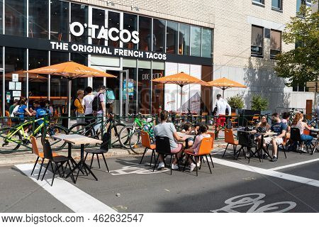 Auderghem, Brussels Capital Region - Belgium - 09 20 2020  Sunny Terrace Of The O Tacos Mexican Rest