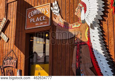 Flagstaff, United States - December 29 2011 : A Trade Post Selling Native American And Cowboy Goods 