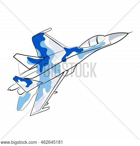 Air Force Su 27 Ab Fighter  Line Drawing Vector Illustration Isolated On White Background.ukrainian 