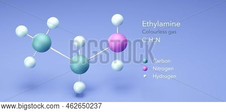 Ethylamine, Molecular Structures, Colourless Gas, 3d Model, Structural Chemical Formula And Atoms Wi