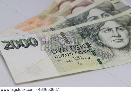 Brno Czech Republic September 2022 Money - Czk 2000 On A White Background. The Czech Koruna Is Used 
