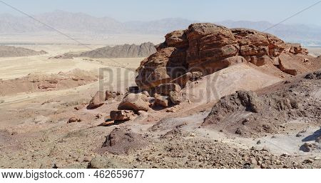 Scenic Orange Rocks In Stone Desert Near Eilat, Israel