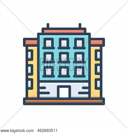 Color Illustration Icon For Flat Building Apartment City Residentia Modern Office House Townhouse