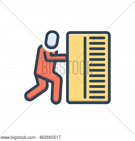 Color Illustration Icon For Pushing Shove Budge Thrust Push Person Pull Force Effort Heavy Object