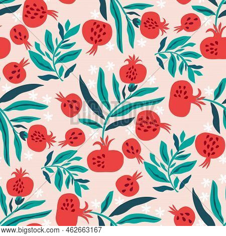 Beautiful  Seamless Pattern  With Pomegranate   Fruit For Trendy Summer Design. Modern  Texture For 
